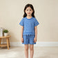 NEW RTS NO MOQ milk silk GSSO3837 Baby Girls Blue Plaid Short Sleeve Shirt Scallop Hem Shorts Set