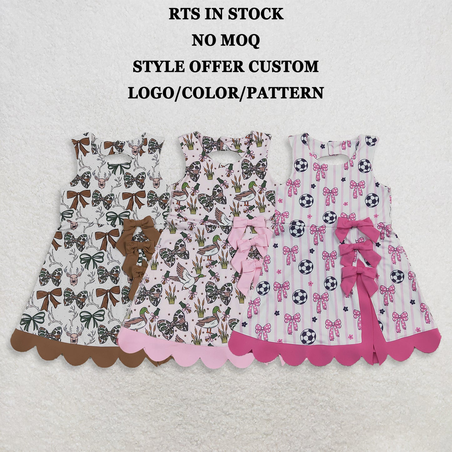 RTS NO MOQ Sibling Yoga Baby Girls Camo Bow Print Scallop Knee Length Yoga Active Dres