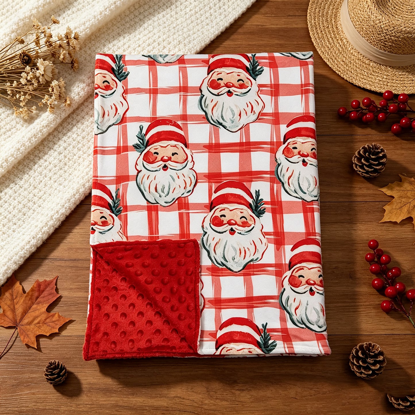NEW RTS NO MOQ Blankets BL0265 Baby Kids Red Checked Santa Christmas Blanket
