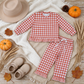 NEW RTS NO MOQ milk silk GLP3672 Baby Girls Orange Checked Top Pockets Ruffle Pant Clothes Set