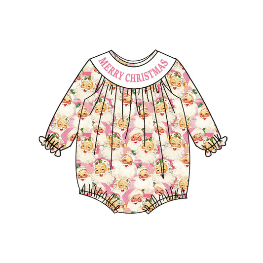 7.12Preorder (moq 5)Baby Girls Long Ruffle Sleeves Merry Christmas Santa Plaid Romper