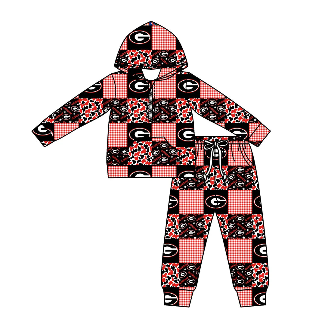 X1.14 Preorder (moq 5)Baby Boys Camo G Checked Zipper Pockets Hoodies Pants Team Clothes Sets