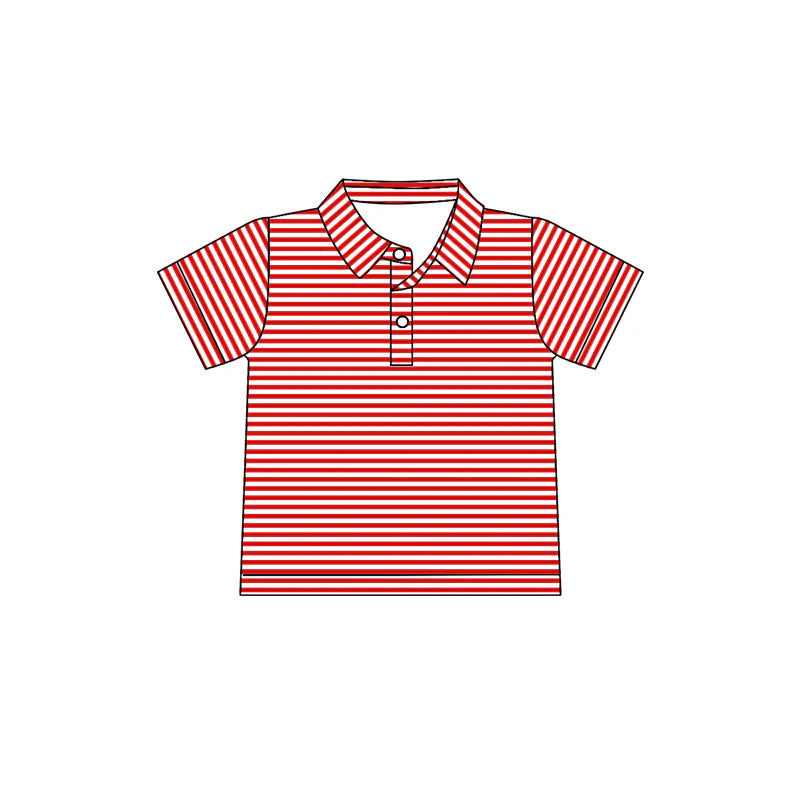 8.5Preorder(moq 5) Baby Boys Red Stripes Team Short Sleeve Tee Pullovers Shirts Tops