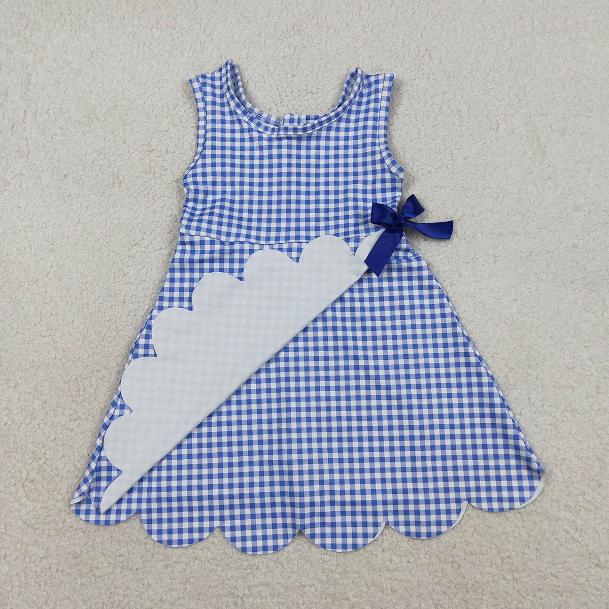 3.30 GSD3427 Baby Girls Blue Checked Yoga Active Scallop Shorts Knee Length Dresses