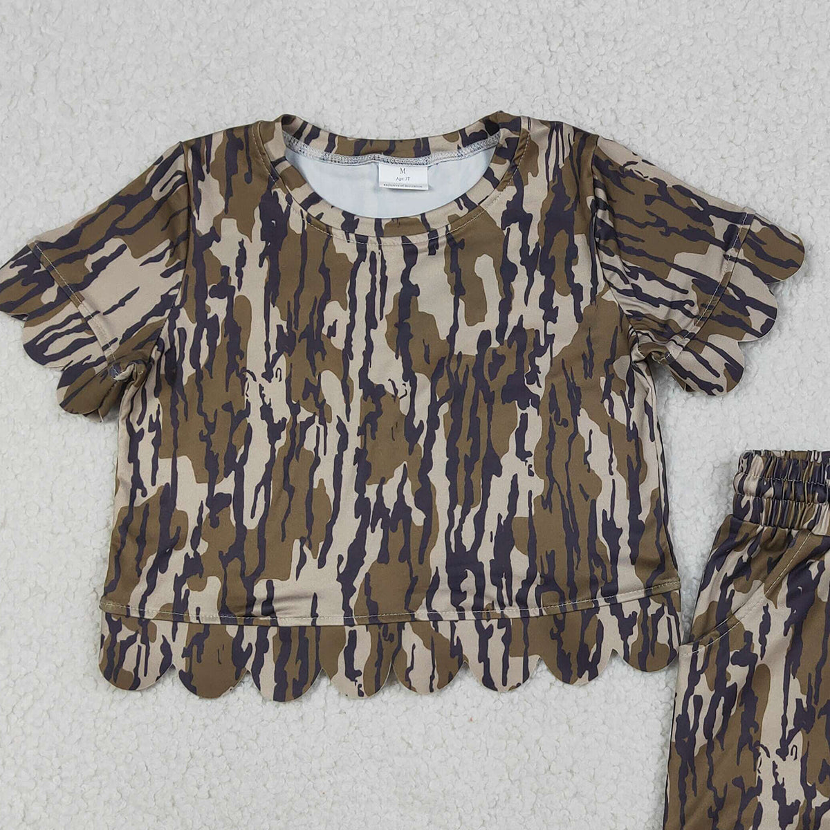 4.1 GSSO3225 Baby Girls Southern Olive Camo Top Shorts Scallop Clothes Sets