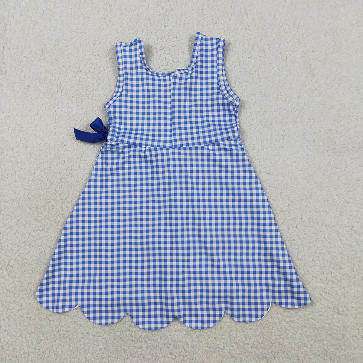3.30 GSD3427 Baby Girls Blue Checked Yoga Active Scallop Shorts Knee Length Dresses