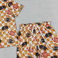 GSSO3161 Baby Girls Orange Checked Football Tennessee Top Shorts Team Slouchy Sets