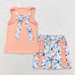 GSSO1061 Flower bow solid color sleeveless orange lace shorts suit