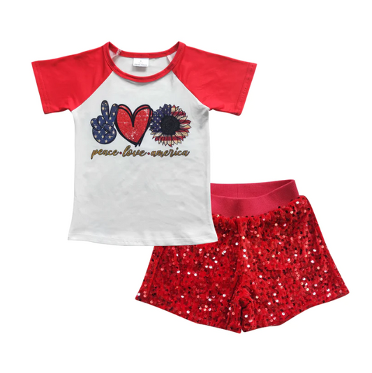 July 4th shirt & sequin shorts girls sets kids clothes