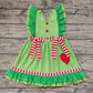 GSD1356 Love red and white striped bow green lace flying sleeve dress