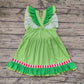 GSD1356 Love red and white striped bow green lace flying sleeve dress