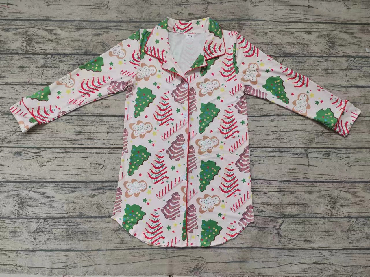 GT0622 Adult Women's Christmas Tree Cookie Gingerbread Man Long Sleeve Top