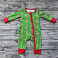 LR1237 Santa Claus Cane Red Trim Green Zip Long Sleeve Jumpsuit