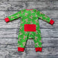 LR1237 Santa Claus Cane Red Trim Green Zip Long Sleeve Jumpsuit