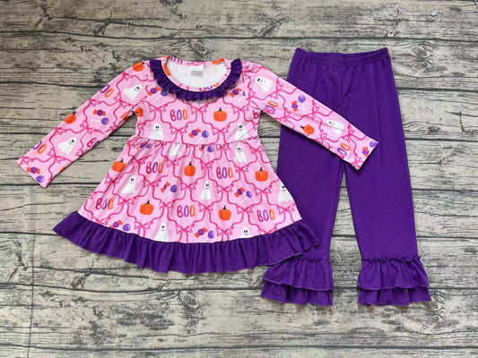 GLP1533 boo ghost pumpkin bow pattern purple lace pink long-sleeved trousers suit