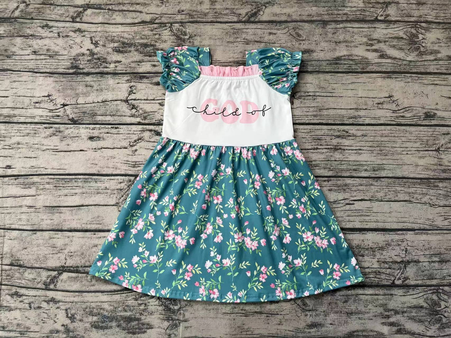 GSD1388 child of god floral green short-sleeved dress