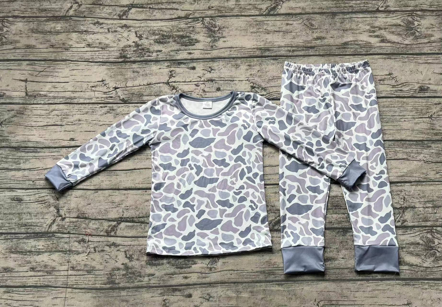 BLP0709 Camo Gray Long Sleeve Pants Pajama Set