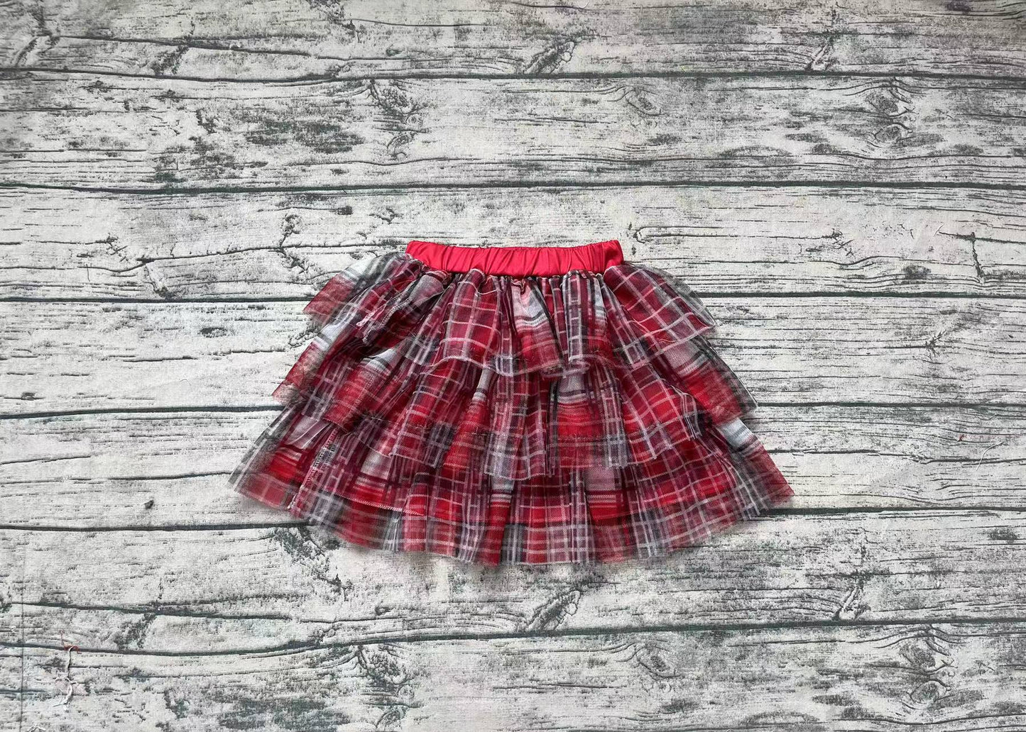 GLK0033 British campus style three-layer gauze skirt red and black striped skirt