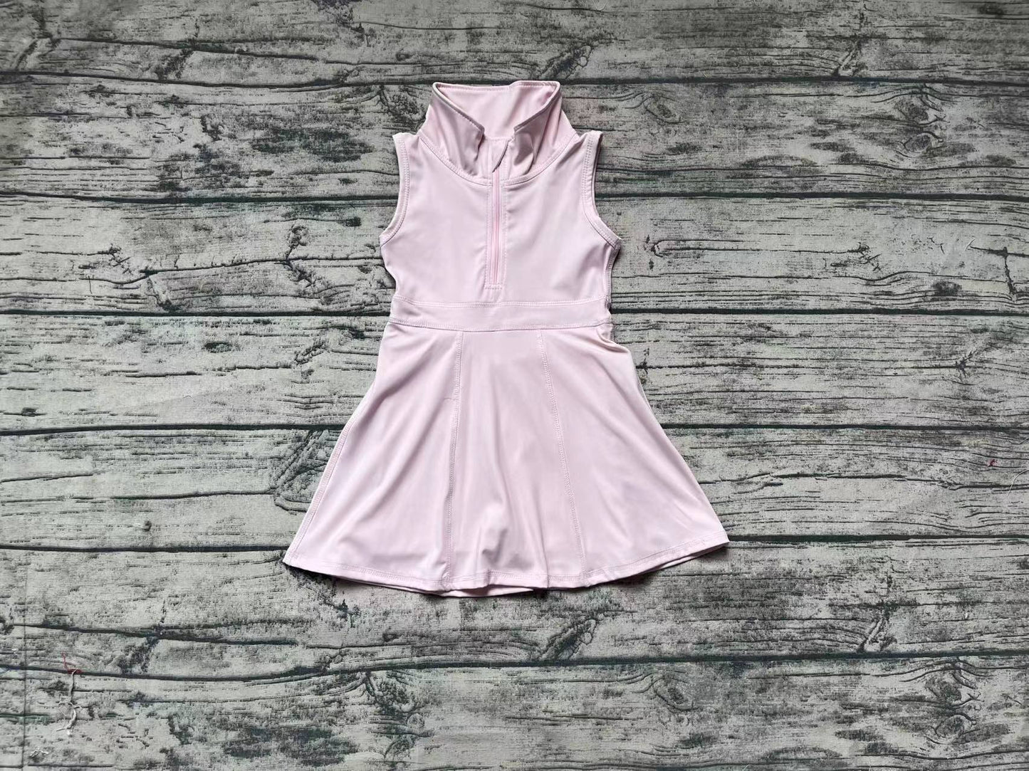 GSD1378 Solid color pink zipper yoga wear sleeveless dress