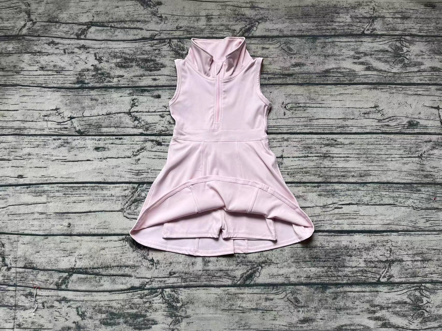 GSD1378 Solid color pink zipper yoga wear sleeveless dress