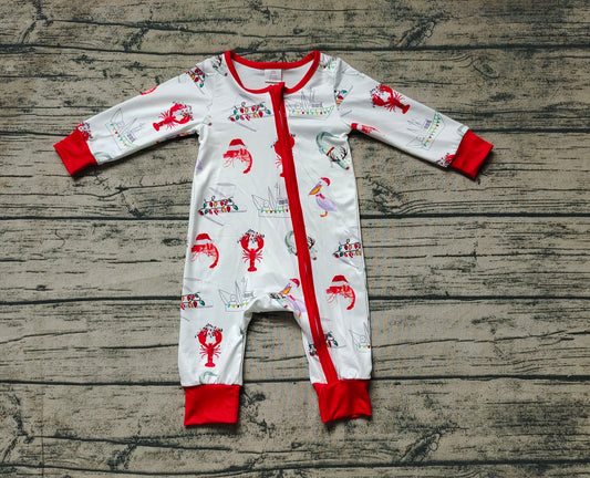 LR1399 Steamer Crayfish Crocodile Red and White Zip Long Sleeve Jumpsuit