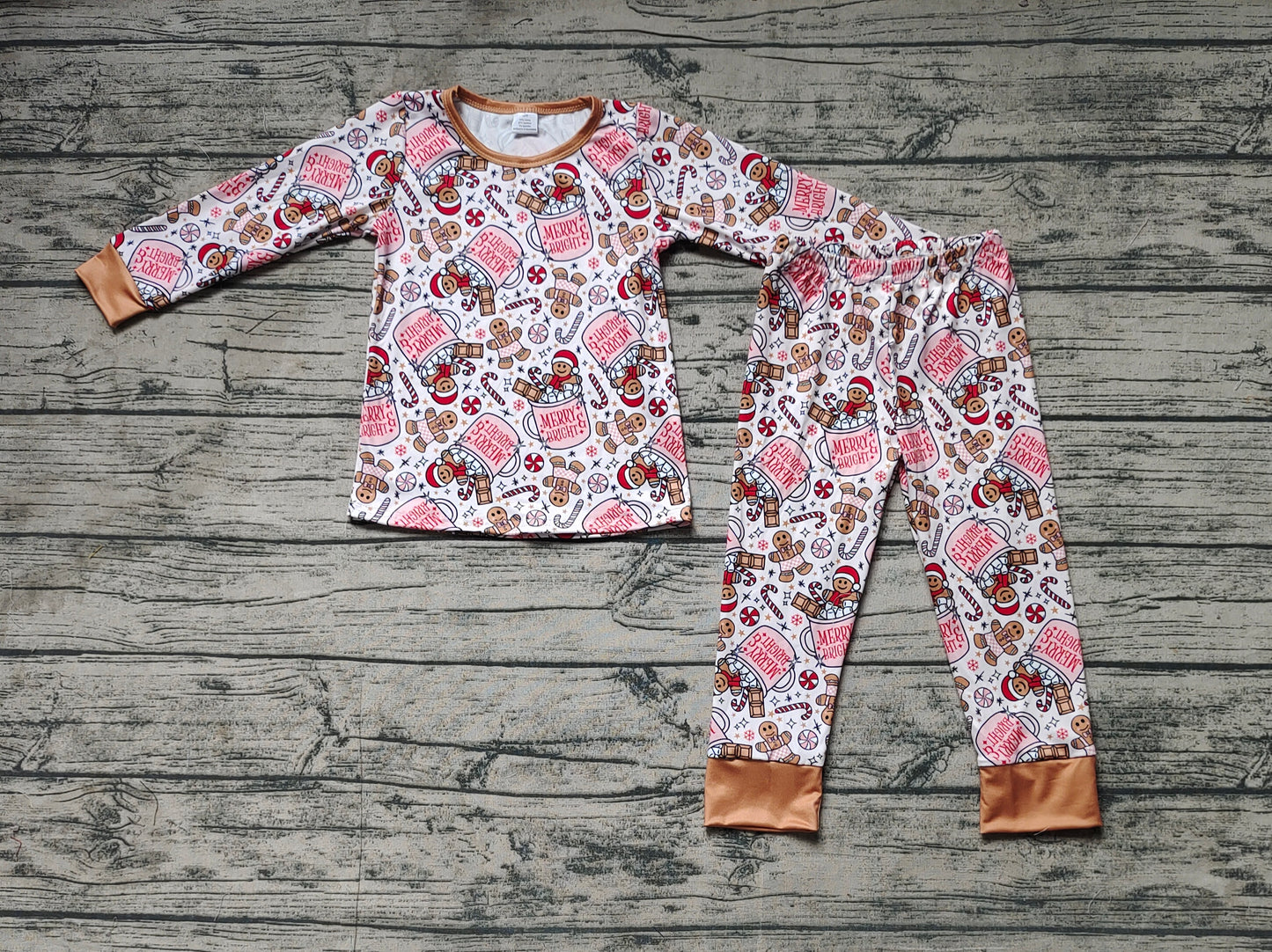 BLP0676 merry bright cup gingerbread man long sleeves and trousers pajama set