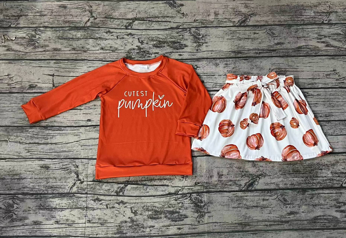 GLD0686 cutest pumpkin long sleeve pumpkin skirt suit