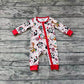 LR1335 Mickey Donald Duck Christmas Red Zip Long Sleeve Jumpsuit