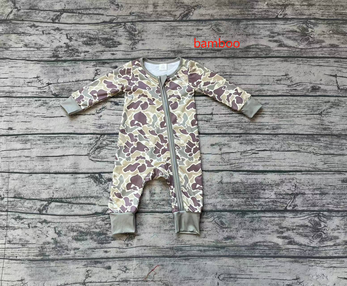 LR1451 Brown and green camouflage zipper long sleeve jumpsuit