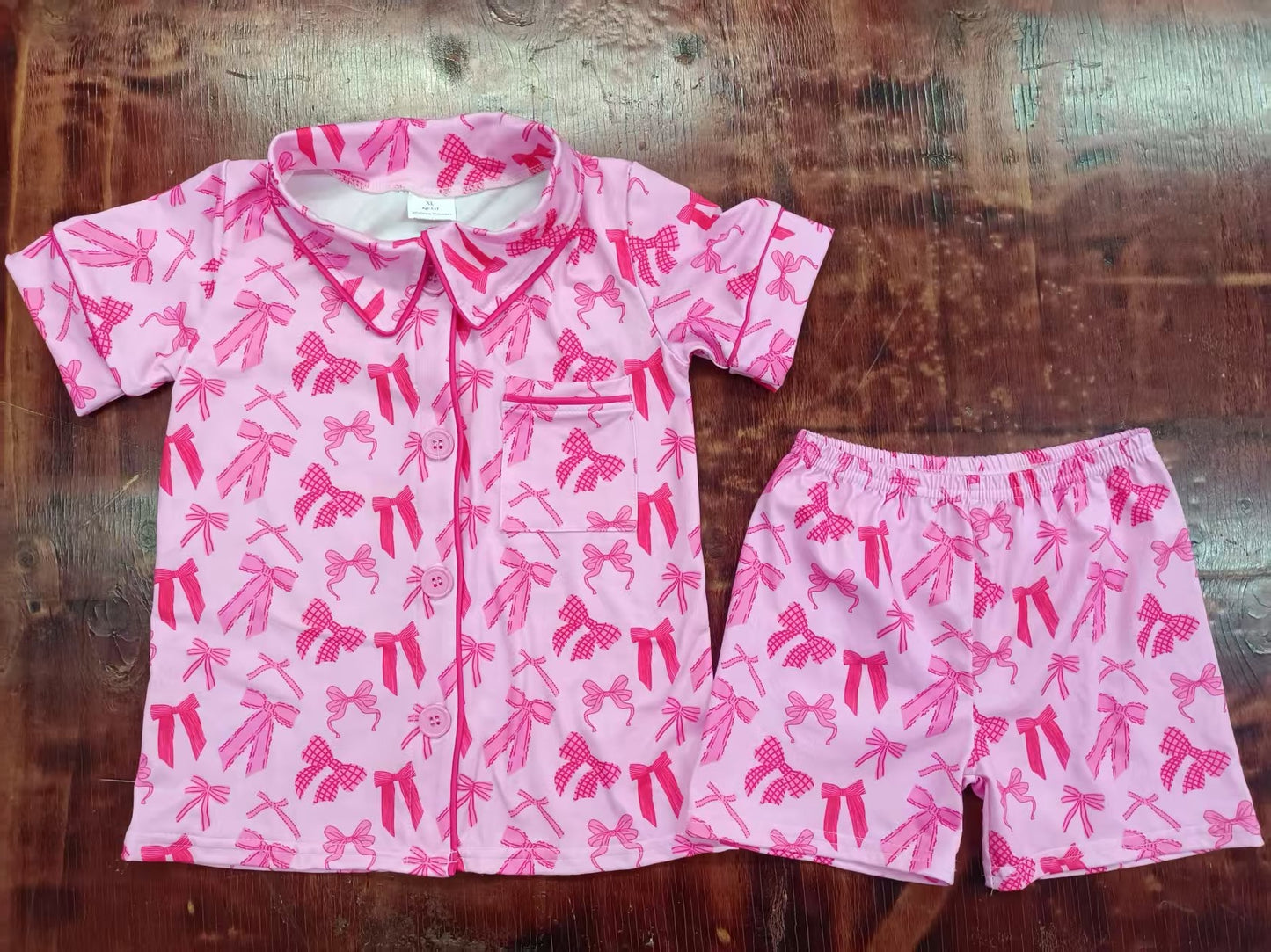 4.25 Girls Pink Button Bow Suit