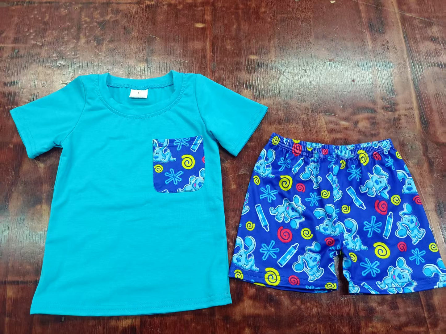 5.2 Boys blue cartoon short-sleeved suit