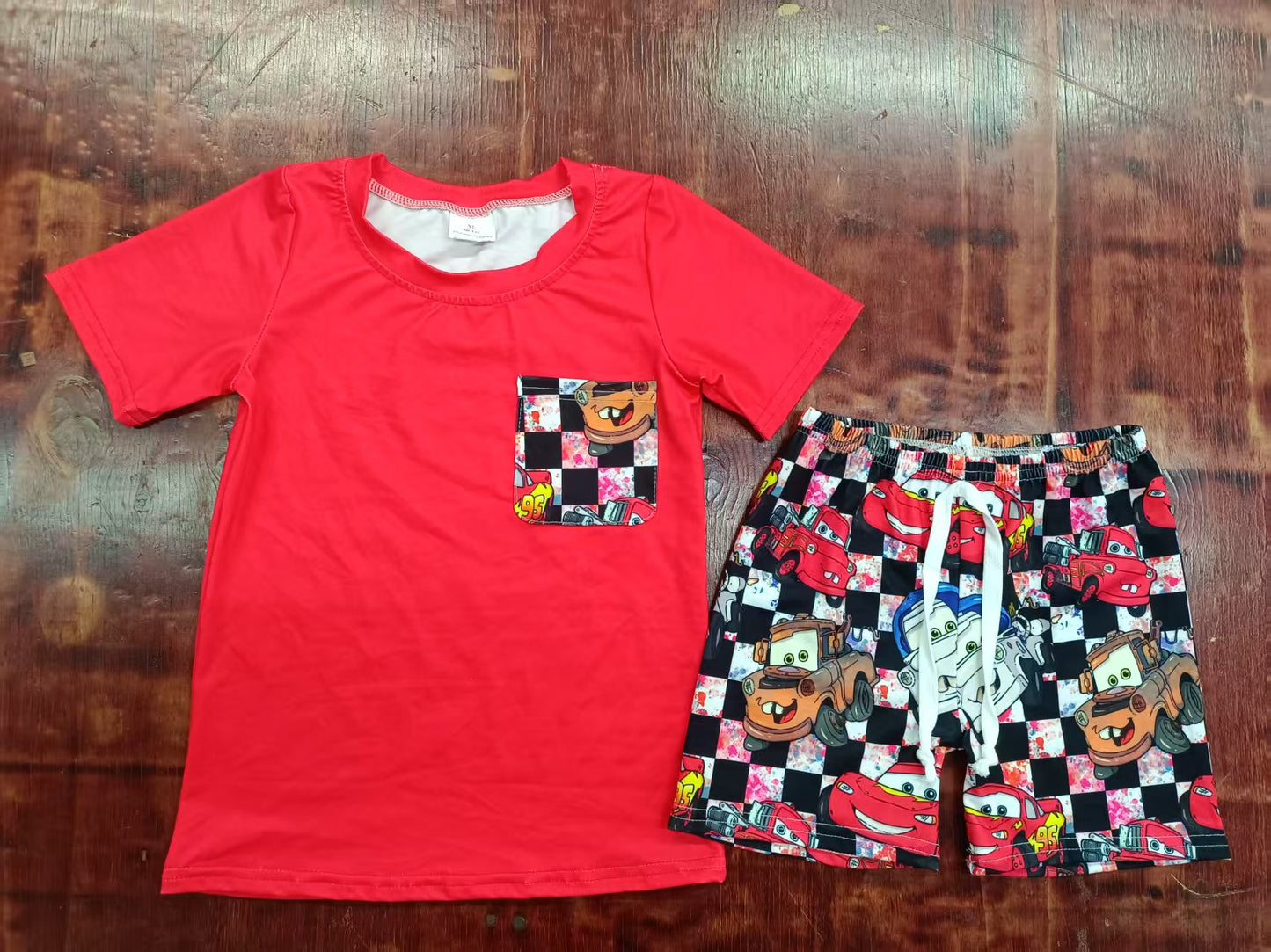 5.2 Boys red car cartoon short-sleeved suit