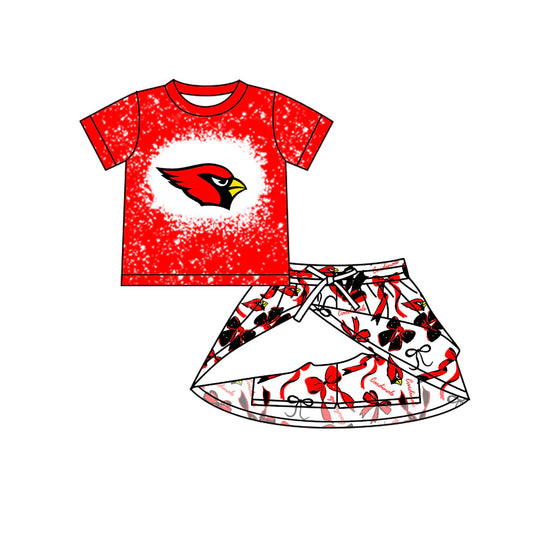 8.5Preorder (moq 5)Baby Girls Red Cardinals Top Bows Plaid Skorts Team Sets