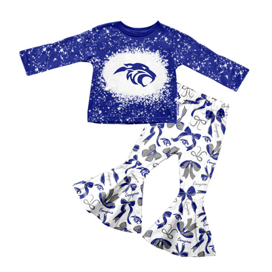 X903Preorder (moq 5)Baby Girls Cougars Top Team Bows Bell Bottom Pants Sets