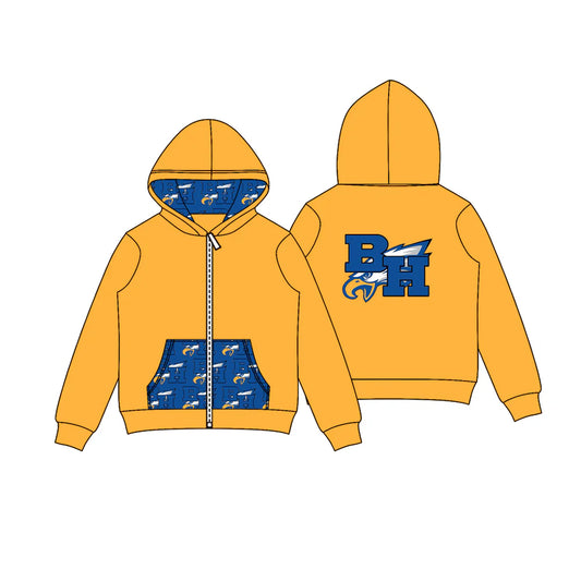 8.5Preorder (moq 5)Baby Boys Yellow BH Eagle Team Pocket Zipper Hoodies Tops