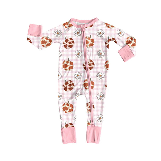 8.9Preorder(moq 5)Baby Infant Boys Pink Camo Pumpkins Daisy Plaid Fall Zipper Rompers