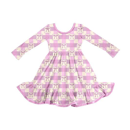 X8.15Baby Girls Pink Checkered Bows Ruffle Knee Length Dresses