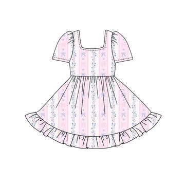 5.24 Blue Bow Floral Short Sleeve Dress