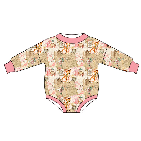 7.15Preorder (moq 5)Baby Girls Long Sleeves Deer Santa Lights Plaid Romper