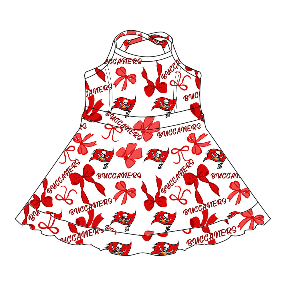 7.1Preorder (moq 5)Baby Girls Strap Buccaners Bows Plaid Shorts Ruffle Team Knee Length Dresses