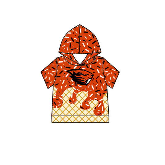 6.30Preorder (moq 5)Baby Boys Orange Short Sleeves Eagle Drip Team Hoodies Top