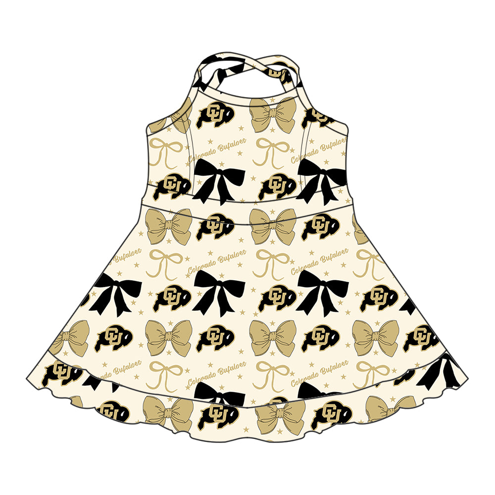 6.24 Golden letter black bow suspender dress