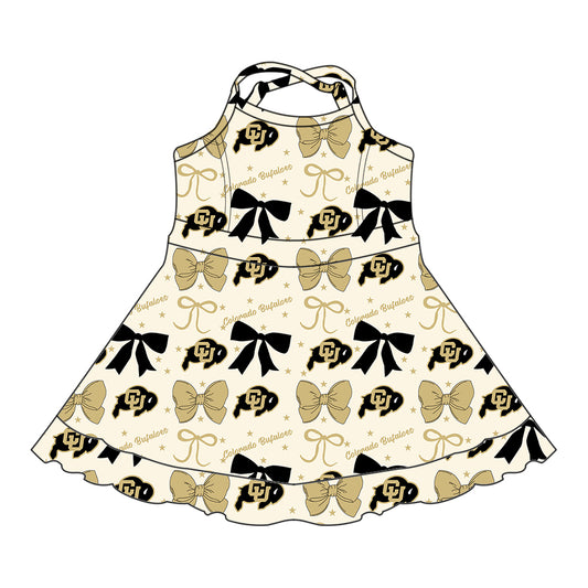 6.24 Golden letter black bow suspender dress
