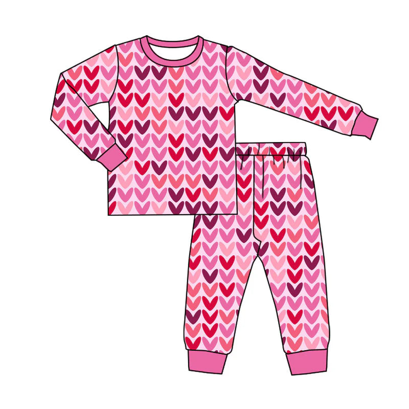 X101Preorder (moq 5)Baby Girls Pink Hearts Top Pants Valentine Pajamas Sets