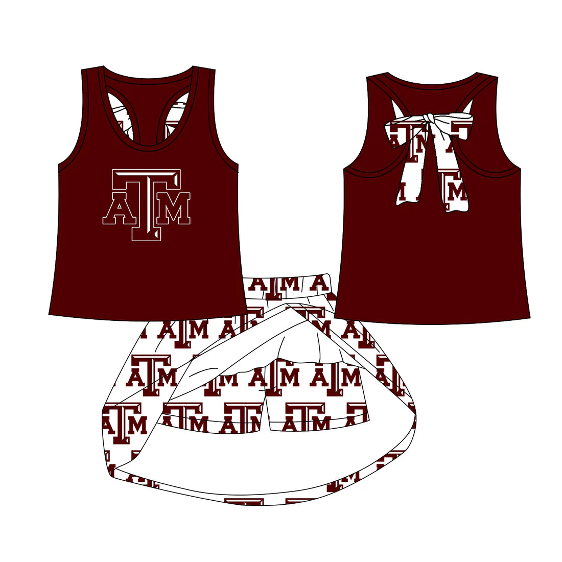 7.29Preorder (moq 5)Baby Girls ATM bow vest team Top Skirt Skort Sets