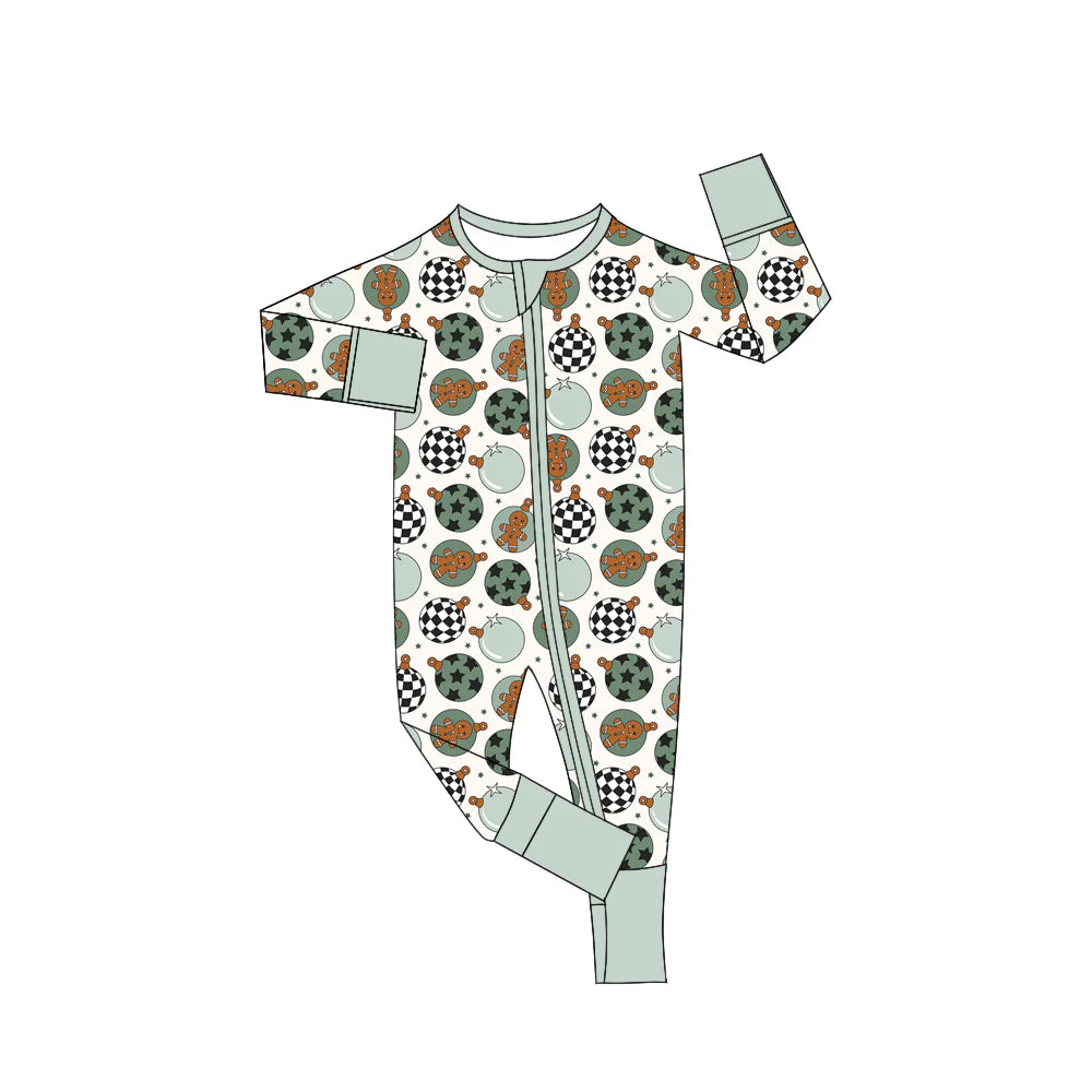 X902Preorder(moq 5)Baby Boys Christmas Green Disco Zipper Footie Rompers