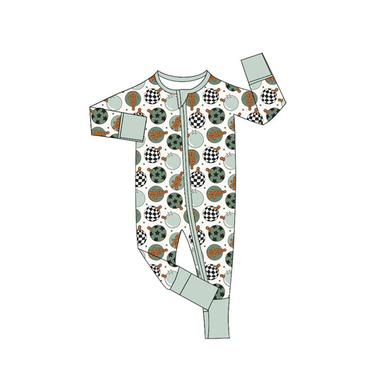 X902Preorder(moq 5)Baby Boys Christmas Green Disco Zipper Footie Rompers