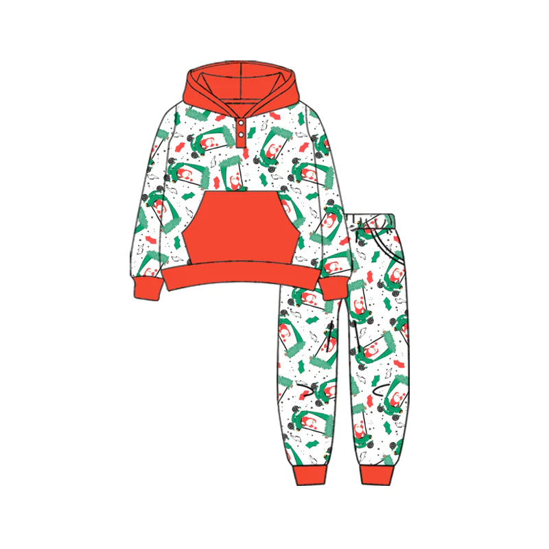 7.11Preorder (moq 5)Baby Boys Long Sleeves Golf Trucks Santa Button Pockets Hoodies Top Legging Pants Fall Set
