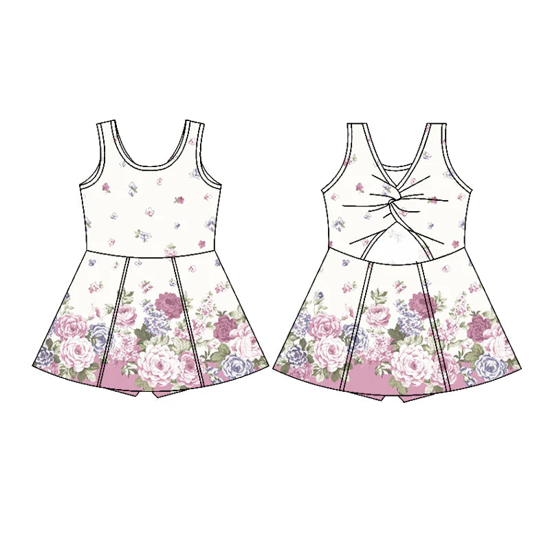 7.11Preorder (moq 5)Baby Girls Sleeveless Lavender Roses Shorts Knee Length Dress