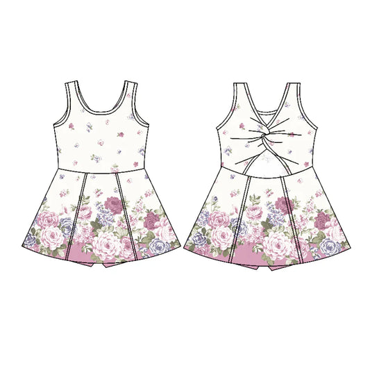 7.11Preorder (moq 5)Baby Girls Sleeveless Lavender Roses Shorts Knee Length Dress